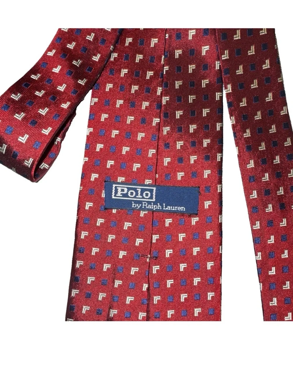 Vintage!! Polo by Ralph Lauren Handmade Red Geometric Silk Tie